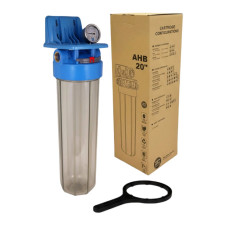 Корпус фильтра прозрачный Aquafilter Big Blue 20" с манометром AHB-FH20CBG