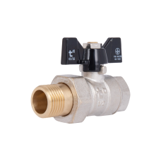 Кран кульовий Base 1/2"ВЗ прямий, з американкою, латун., нікельов., PN40, метелик SD221W15 Thermo Alliance
